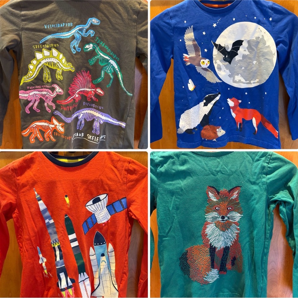 Four Mini Boden Long Sleeve Shirts Gently Pre-Loved 🦖🚀🌕🦊